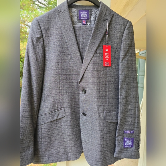 Sophisticated Gray Plaid Suit By Savile Row NWT 42L - Picture 1 of 7